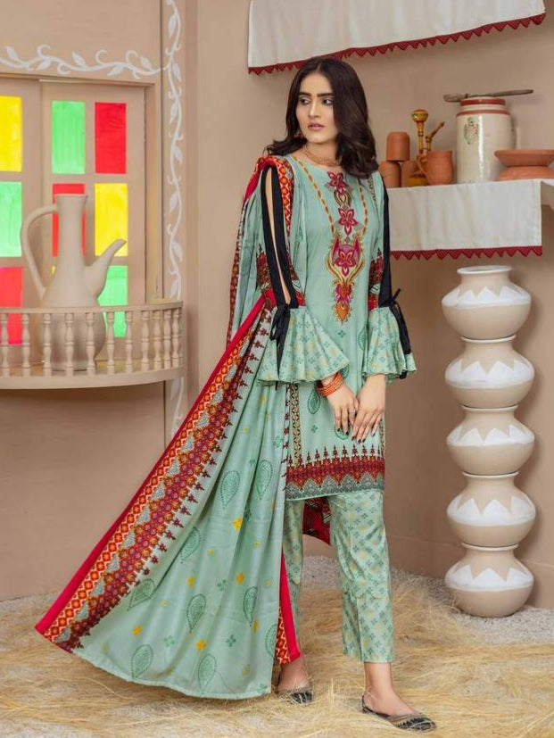SOFIA 3pc Unstitched Embroidered Printed Linen Suiting S-09