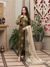 Load image into Gallery viewer, Pearla 3pc Unstitched Viscose Pearl Gold Table Printed Winter Suiting D5963
