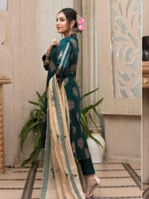Load image into Gallery viewer, Pearla 3pc Unstitched Viscose Pearl Gold Table Printed Winter Suiting D5957

