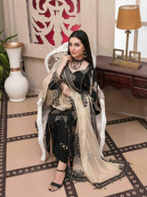 Load image into Gallery viewer, Pearla 3pc Unstitched Viscose Pearl Gold Table Printed Winter Suiting D5955
