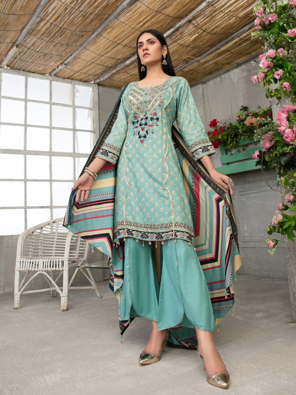MOOREA 3pc Unstitched Embroidered Digital Printed Linen Suiting D5992A