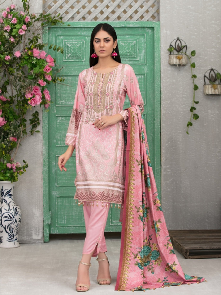 MOOREA 3pc Unstitched Embroidered Digital Printed Linen Suiting D5990A