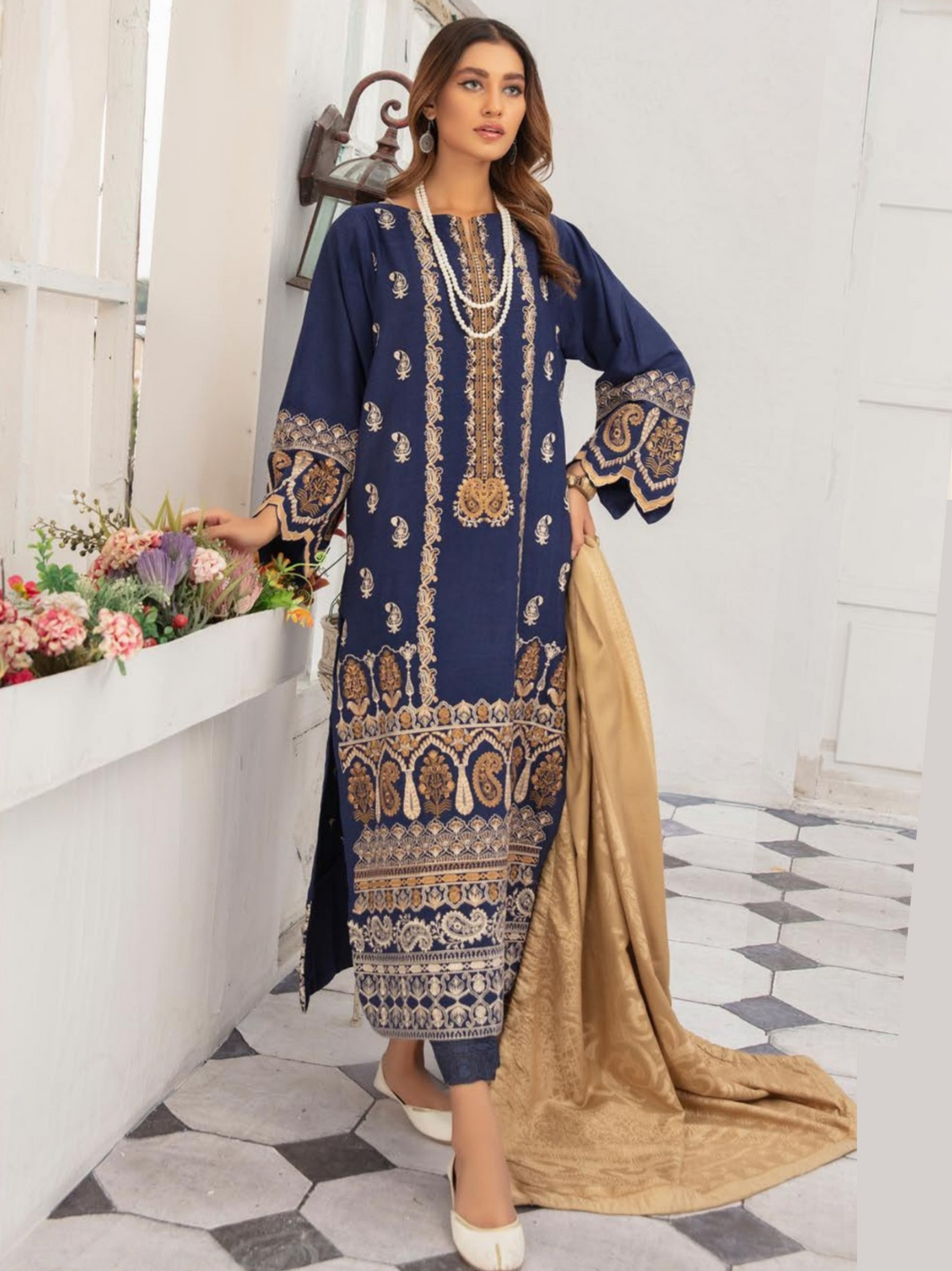 Johra Nafees Embroidered Marina Peach Winter Collection JR 623