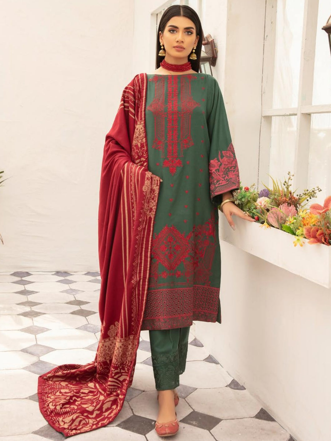 Johra Nafees Embroidered Marina Peach Winter Collection JR 627