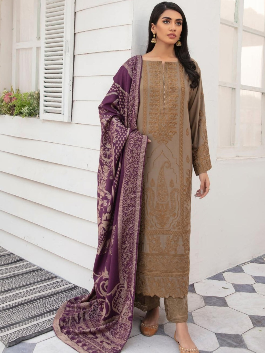 Johra Nafees Embroidered Marina Peach Winter Collection JR 629