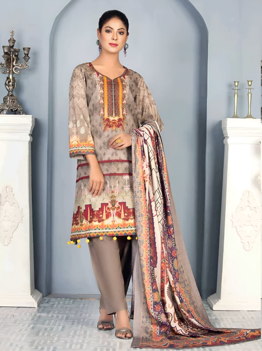 New 3pc Unstitched Printed Khaddar Winter Suit by Rashid-Tex D-2678