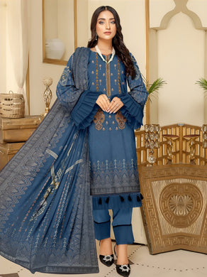 Embroidered Printed Linen Winter Collection Suit D1005