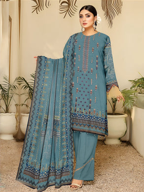 Embroidered Printed Linen Winter Collection Suit D1007