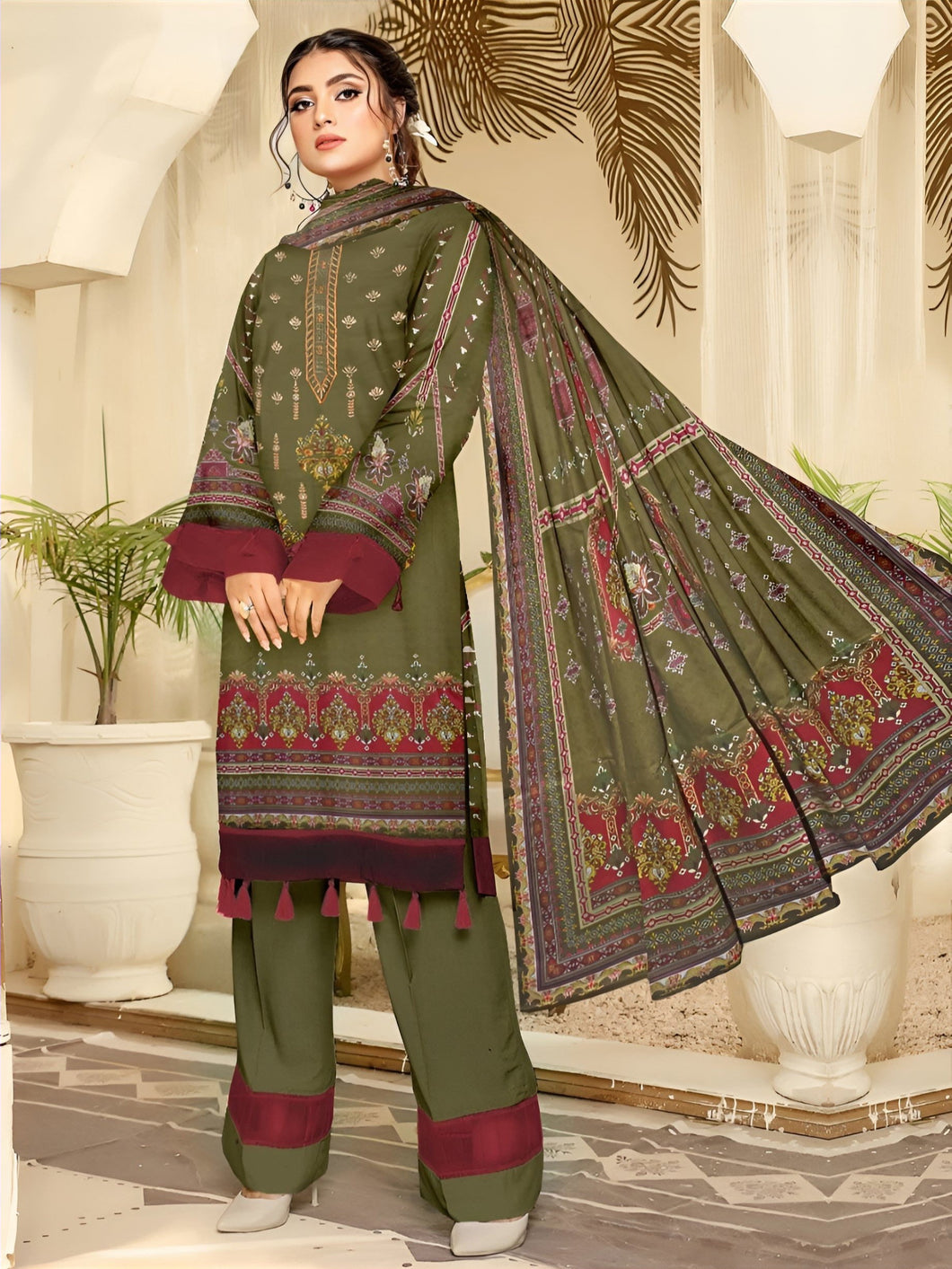 Embroidered Printed Linen Winter Collection Suit D1010