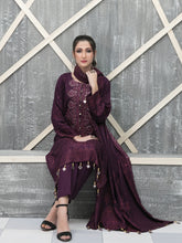 Load image into Gallery viewer, NAAZNIN 3pc Unstitched Embroidered Karandi Banarsi Suit D6235
