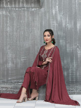 Load image into Gallery viewer, NAAZNIN 3pc Unstitched Embroidered Karandi Banarsi Suit D6237
