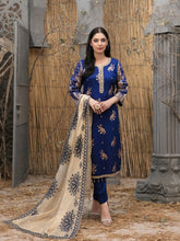 Load image into Gallery viewer, Pearla 3pc Unstitched Viscose Pearl Gold Table Printed Winter Suiting D6181
