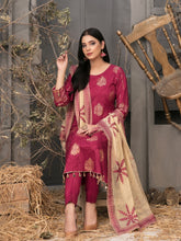 Load image into Gallery viewer, Pearla 3pc Unstitched Viscose Pearl Gold Table Printed Winter Suiting D6184
