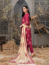 Load image into Gallery viewer, Pearla 3pc Unstitched Viscose Pearl Gold Table Printed Winter Suiting D6184
