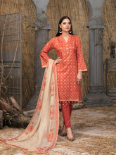 Load image into Gallery viewer, Pearla 3pc Unstitched Viscose Pearl Gold Table Printed Winter Suiting D6185
