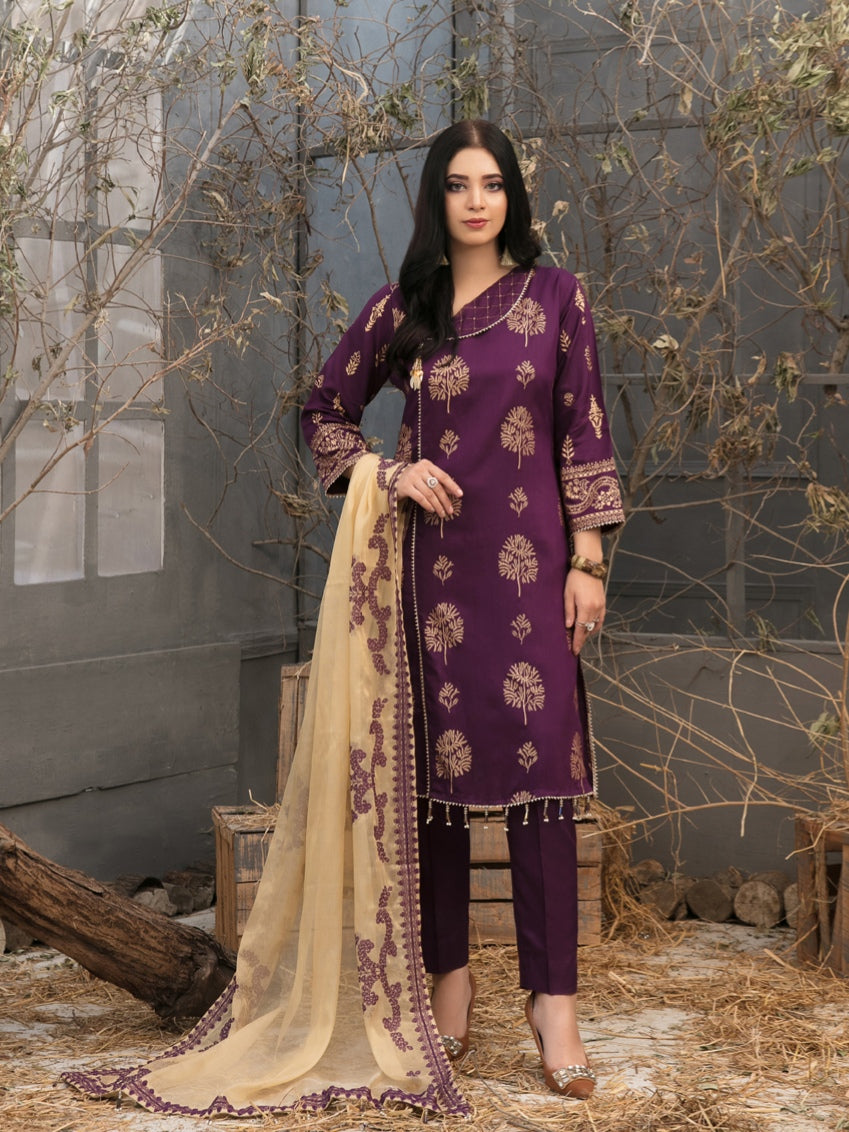 Pearla 3pc Unstitched Pearl Gold Table Printed Premium Winter Viscose Suit D6188