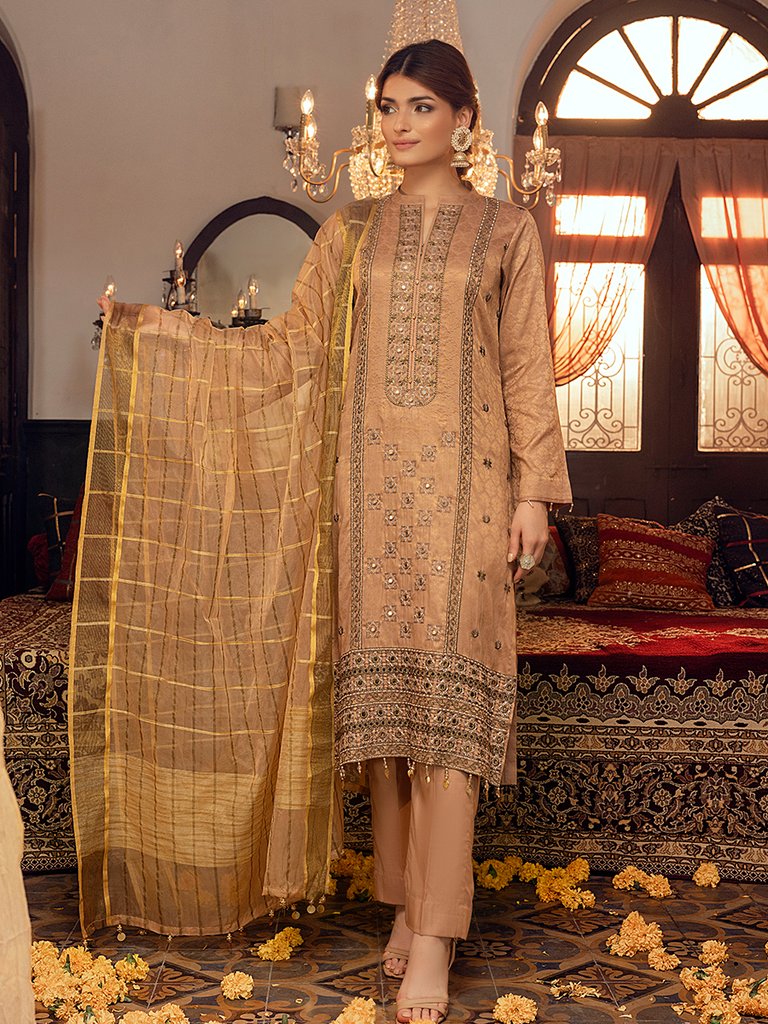 Saba-e-Gul - 3pc Unstitched - Embroidered Jacquard Luxury Banarsi Viscose Suit (WK-00867)