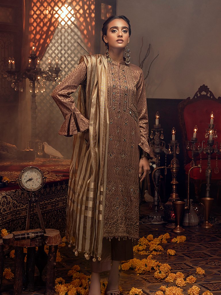 Zarfasha-e-Gul - 3pc Unstitched - Embroidered Jacquard Luxury Banarsi Viscose Suit (WK-00874)