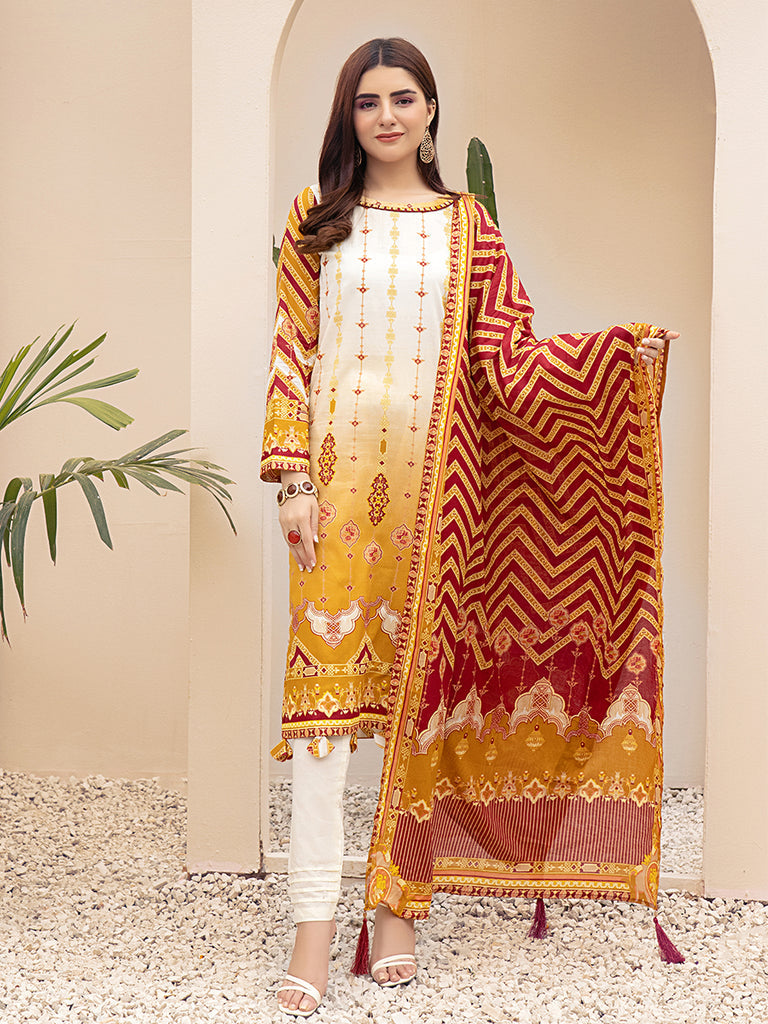 Salitex Inaya 3pc Unstitched - Printed Lawn Shirt & Dupatta With Dyed Cambric Trouser (IP-00095BUT)