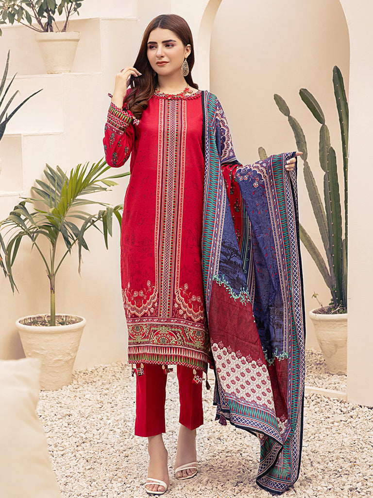 Salitex Inaya 3pc Unstitched - Printed Lawn Shirt & Dupatta With Dyed Cambric Trouser (IP-00099BUT)