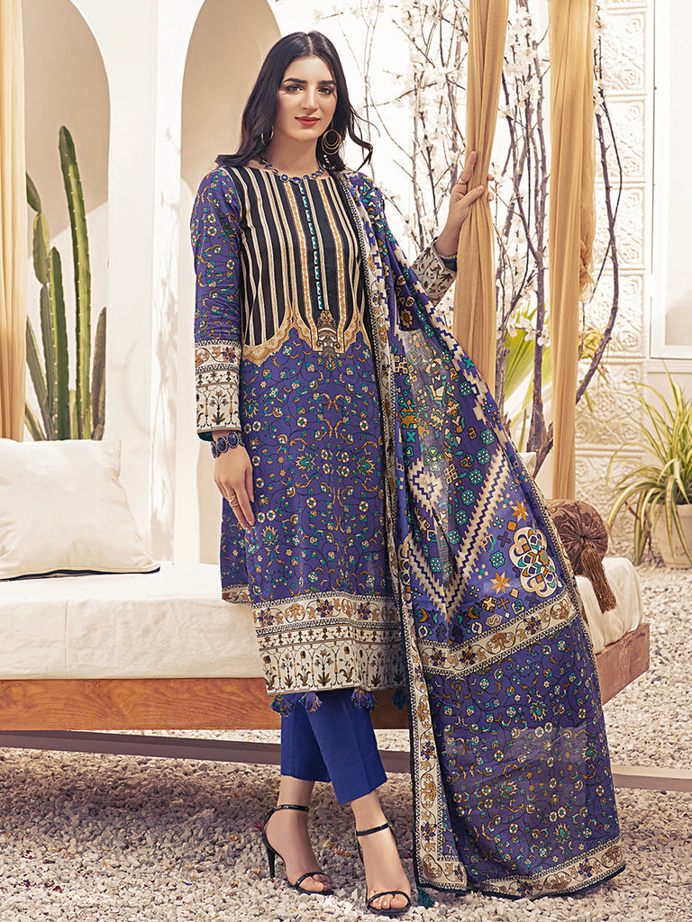 Salitex Inaya 3pc Unstitched - Printed Lawn Shirt & Dupatta With Dyed Cambric Trouser (IP-00101BUT)