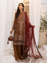Load image into Gallery viewer, Royal Bronze - Unstitched 3pc - Full Embroidered Khaadi Net Shirt &amp; Organza Dupatta with Dyed Raw Silk Trouser - (HC-00013UT)
