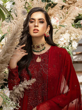 Load image into Gallery viewer, Scarlet - Unstitched 3pc - Full Embroidered Chiffon Shirt &amp; Embroidered Chiffon Dupatta with Dyed Raw Silk Trouser - (HC-00015UT)
