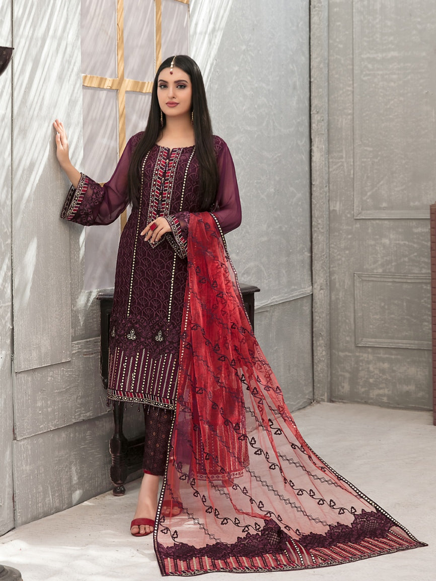 SARAAB 3pc Unstitched Aari Embroidered Fancy Chiffon Suiting D2001