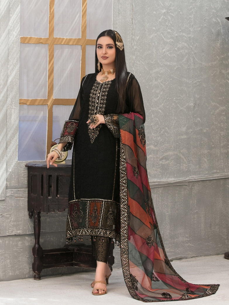 SARAAB 3pc Unstitched Aari Embroidered Fancy Chiffon Suiting D2002