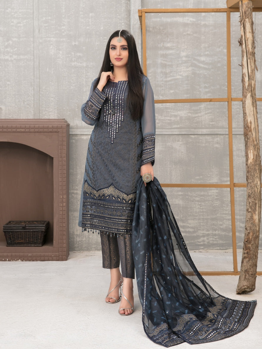 SARAAB 3pc Unstitched Aari Embroidered Fancy Chiffon Suiting D2004