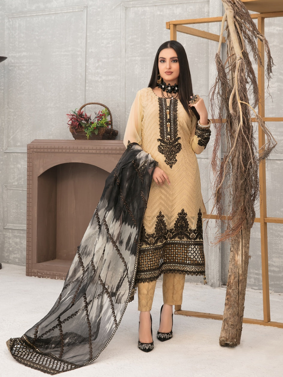 SARAAB 3pc Unstitched Aari Embroidered Fancy Chiffon Suiting D2005