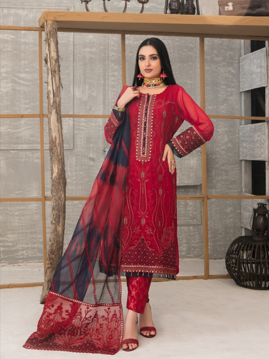 SARAAB 3pc Unstitched Aari Embroidered Fancy Chiffon Suiting D2007