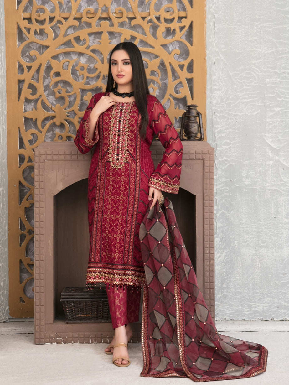 SARAAB 3pc Unstitched Aari Embroidered Fancy Chiffon Suiting D2008