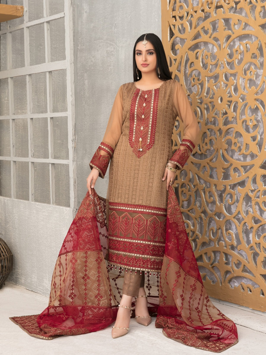 SARAAB 3pc Unstitched Aari Embroidered Fancy Chiffon Suiting D2010