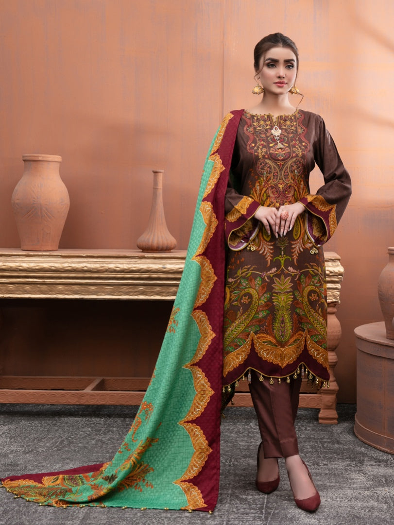 Elana By Tawakkal 3pc Unstitched Embroidered Digital Printed Linen Suiting D 6302