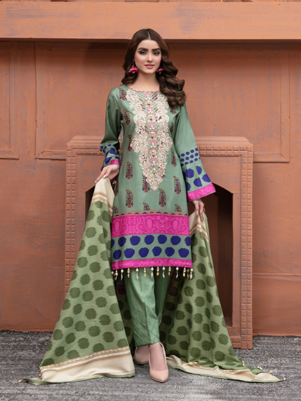 Elana By Tawakkal 3pc Unstitched Embroidered Digital Printed Linen Suiting D 6304