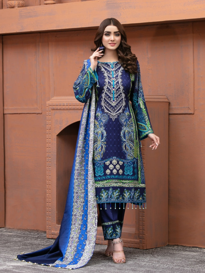 Elana By Tawakkal 3pc Unstitched Embroidered Digital Printed Linen Suiting D 6305