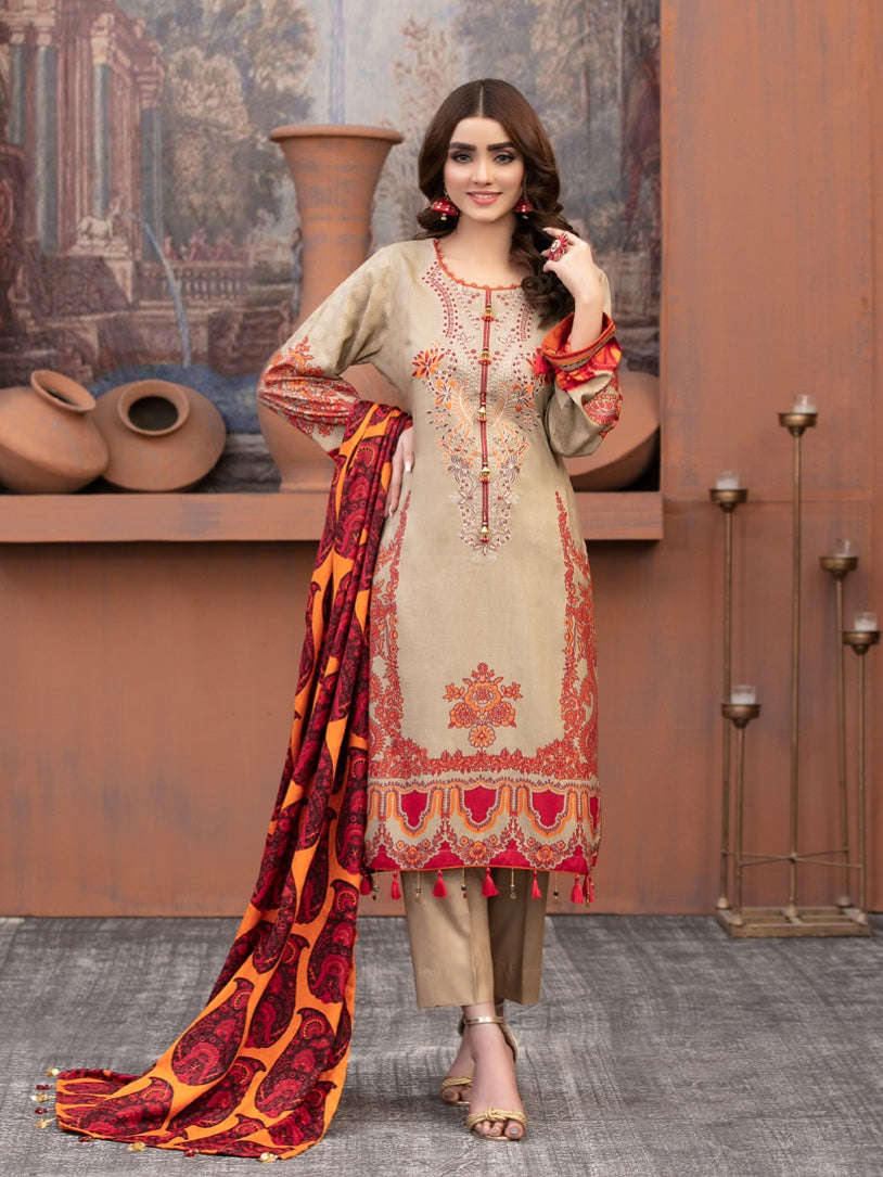 Elana By Tawakkal 3pc Unstitched Embroidered Digital Printed Linen Suiting D 6307