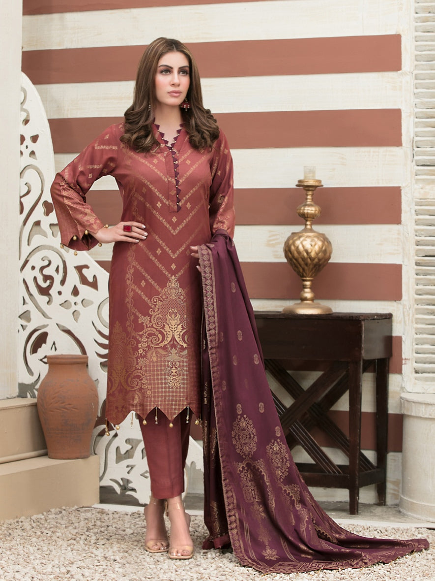 Zariaa by Tawakkal 3pc Unstitched Broshia Banarsi Linen Suit D 6484
