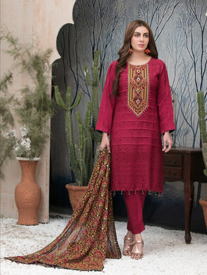 FARA BY TAWAKKAL 3pc Unstitched Viscose Schiffli Embroidered Suit D6353