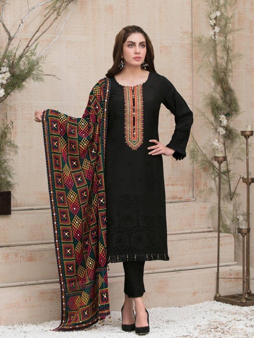 FARA BY TAWAKKAL 3pc Unstitched Viscose Schiffli Embroidered Suit D6359