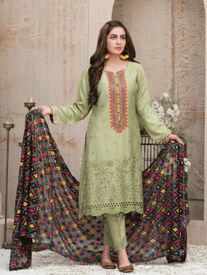 FARA BY TAWAKKAL 3pc Unstitched Viscose Schiffli Embroidered Suit D6362