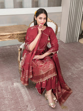 Load image into Gallery viewer, SELENA BY TAWAKKAL 3pc Unstitched Dual Color Broshia Banarsi Viscose Suit D6459
