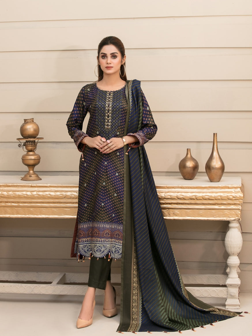SERAFINA 3pc Unstitched Embroidered Digital Printed Linen Suiting D-6272