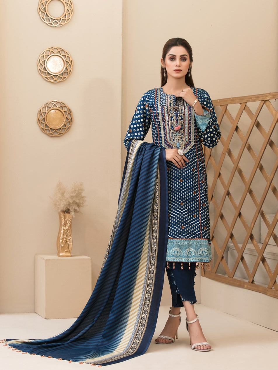 SERAFINA 3pc Unstitched Embroidered Digital Printed Linen Suiting D-6273
