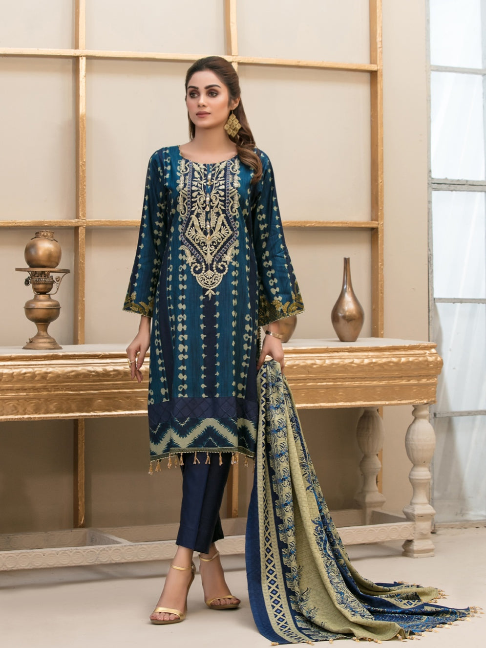 SERAFINA 3pc Unstitched Embroidered Digital Printed Linen Suiting D-6276