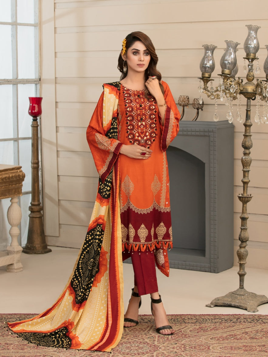 SERAFINA 3pc Unstitched Embroidered Digital Printed Linen Suiting D-6278