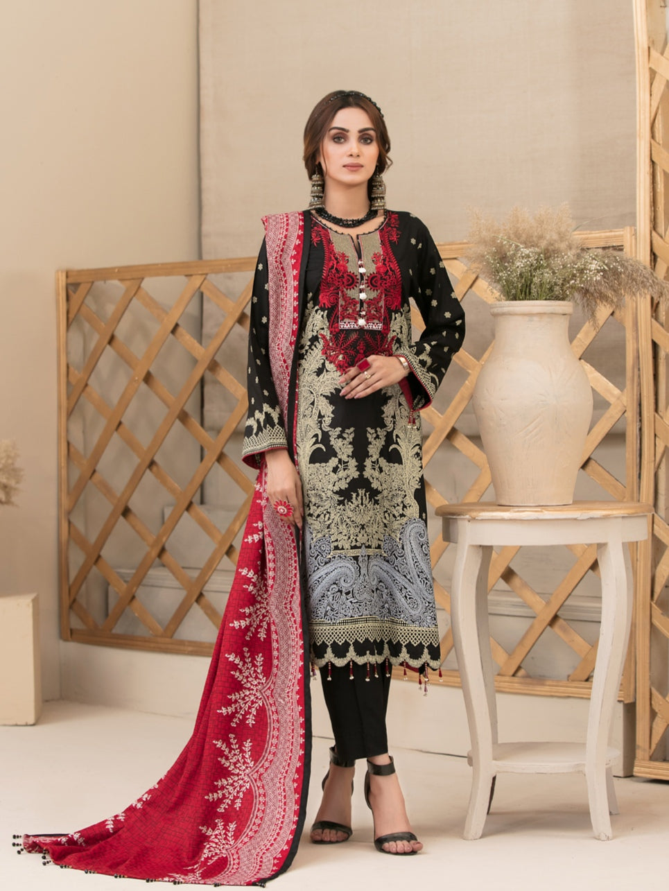 SERAFINA 3pc Unstitched Embroidered Digital Printed Linen Suiting D-6279