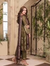 Load image into Gallery viewer, TANAZ 3pc Unstitched Broshia Banarsi Linen Suit D6379
