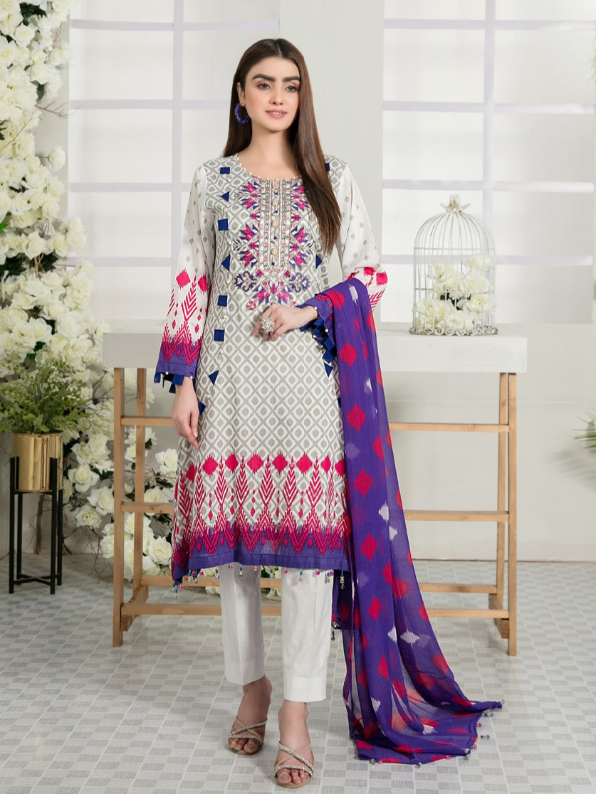 Tawakkal Titania 3pc Unstitched Embroidered And Digital Printed Lawn Suit D7091